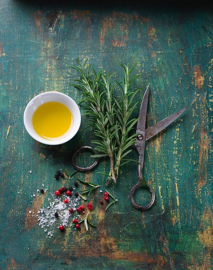 Rosemary, salt, pepper and olive oil