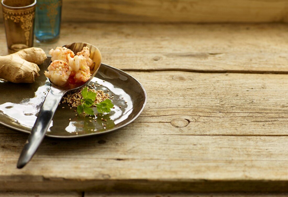 Ginger prawns with toasted sesame seeds