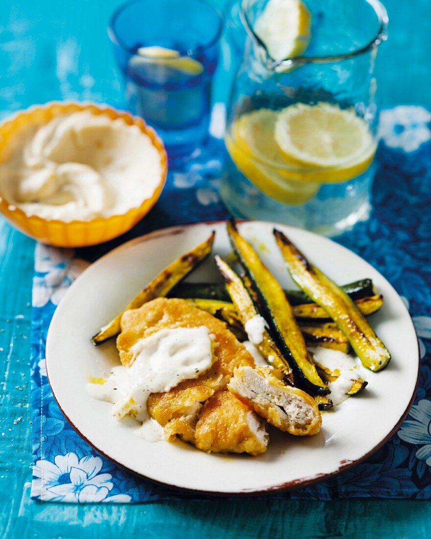 Chicken escalopes with grilled courgette
