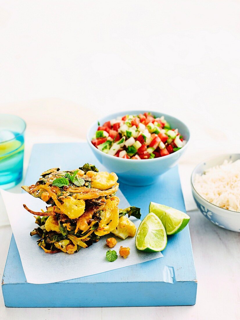 Pakoras with tomato salsa