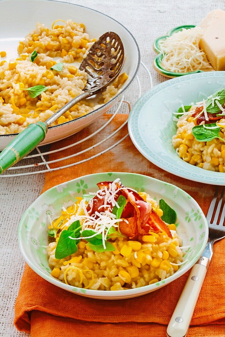 Corn risotto with pancetta