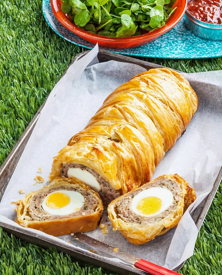 Sausage and egg pastry plait