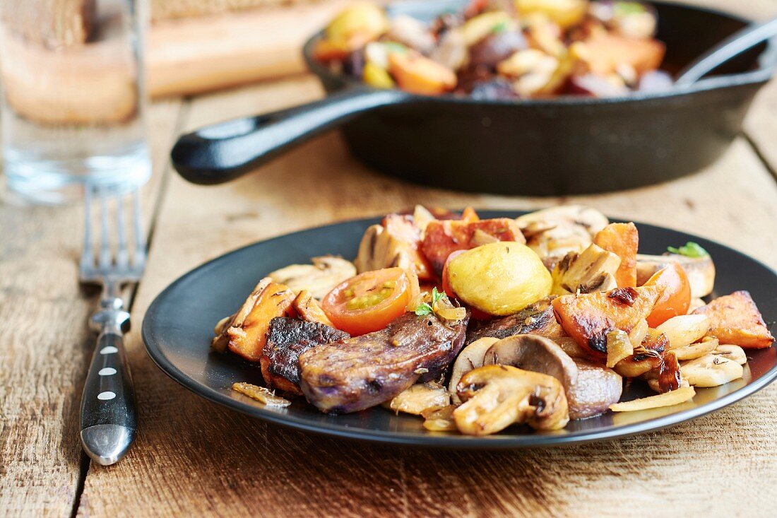 Fried winter vegetables with mushrooms