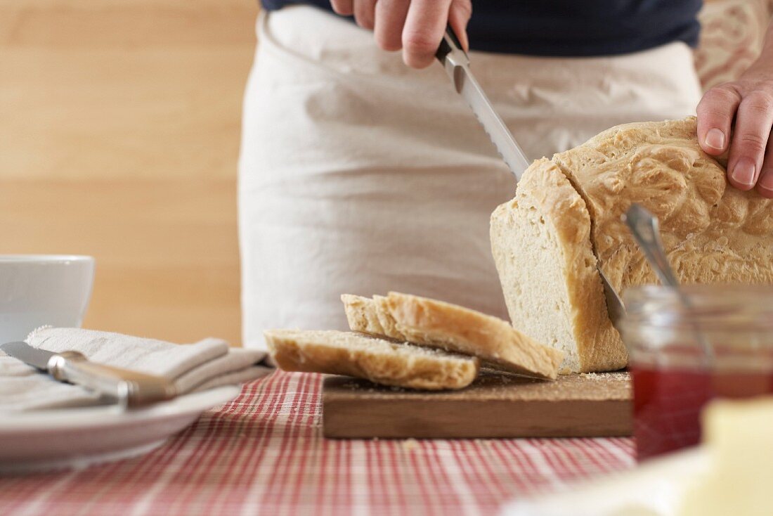 Bread being sliced
