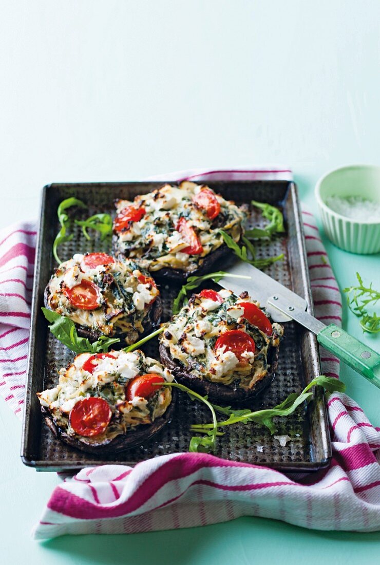 Mushrooms stuffed with goats cheese and tomatoes