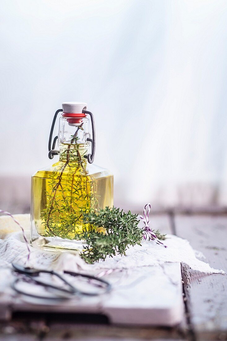 Thyme oil (thyme sprigs in olive oil)