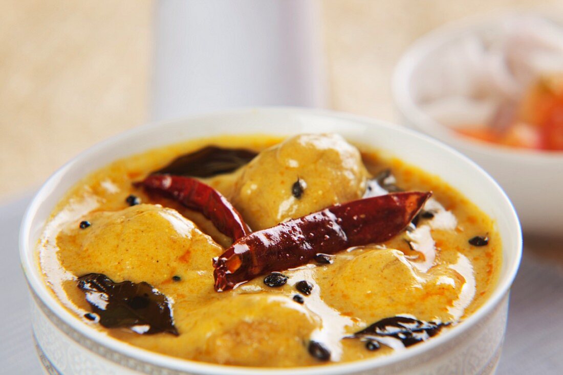 Kadhi chawal (meatball curry, India)