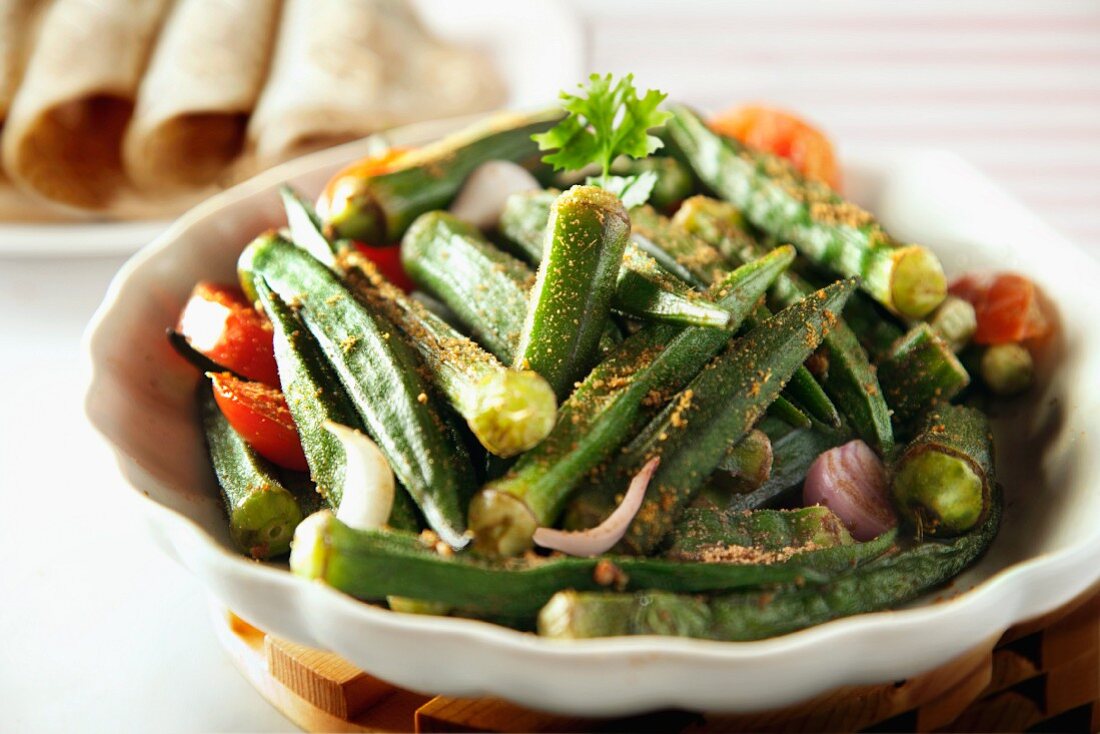 Roasted okra pods