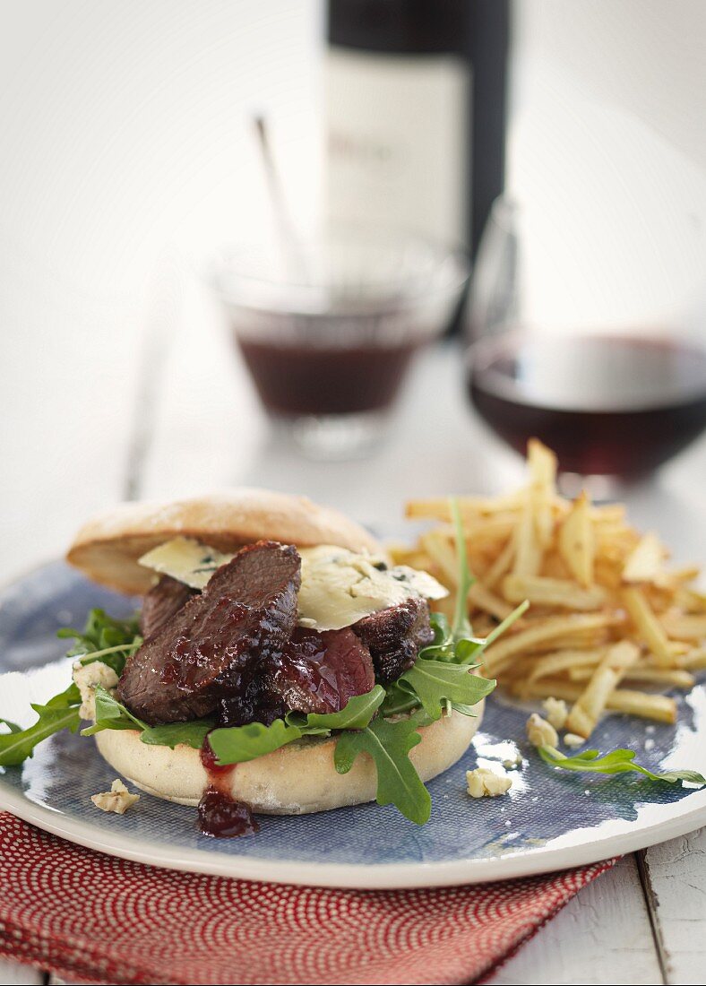 Venison burger with fries