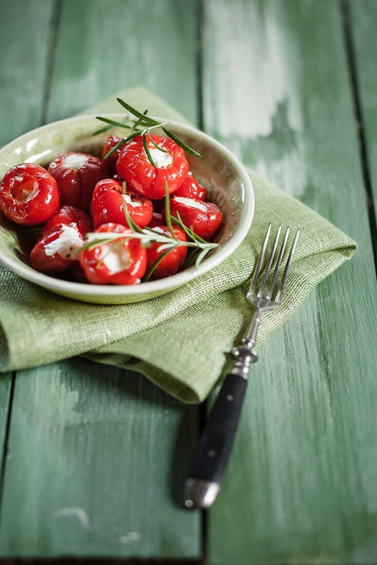 Pickled cherry peppers filled with cream cheese