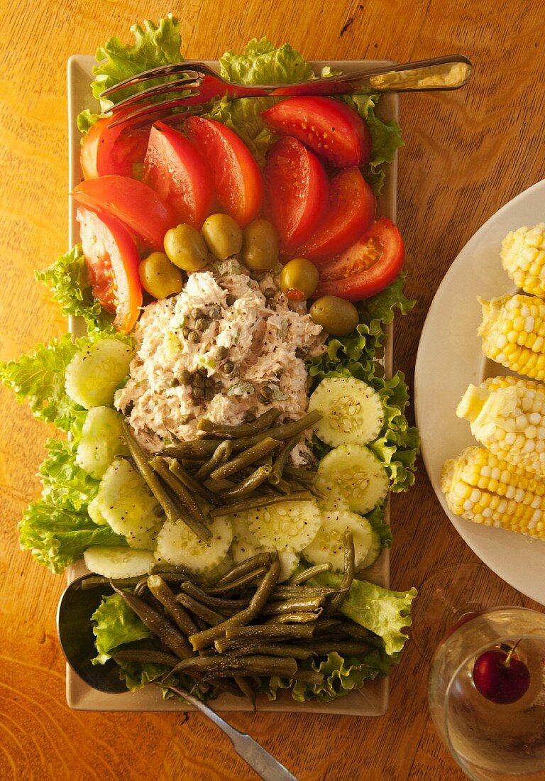Summer tuna fish salad with vegetables