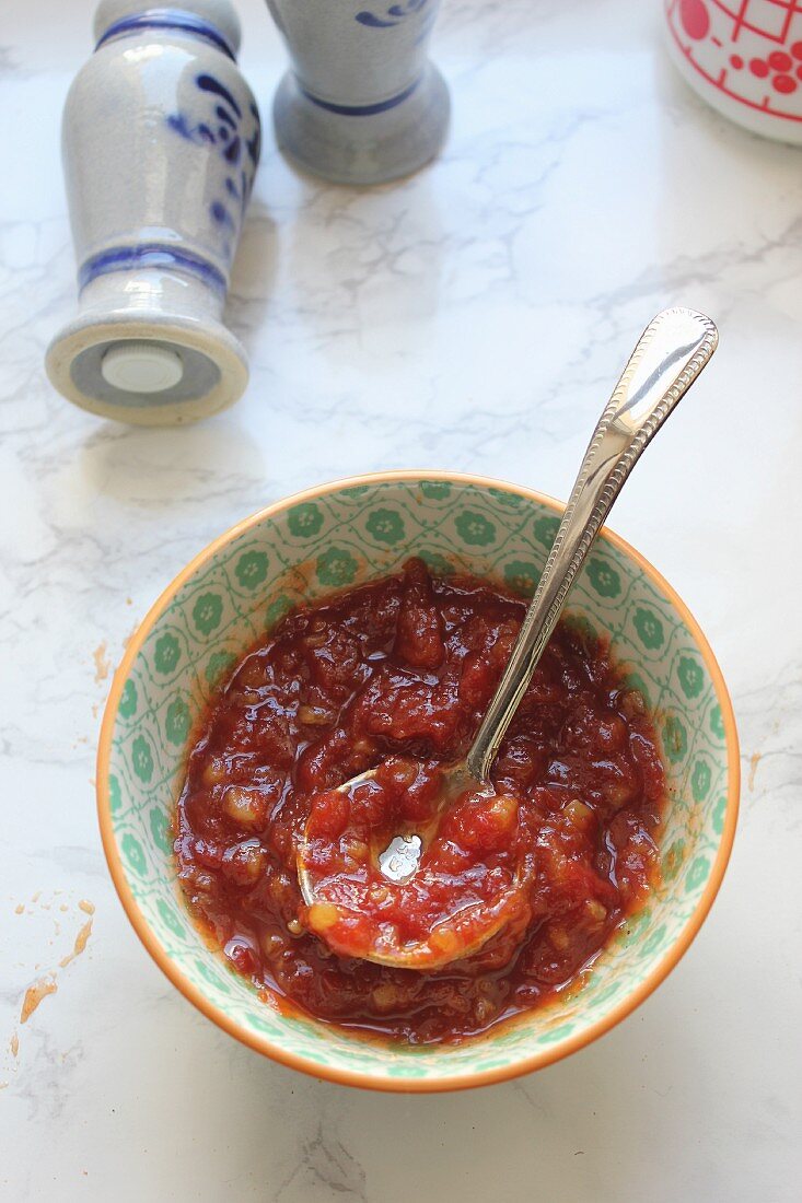 A bowl of homemade tomato ketchup