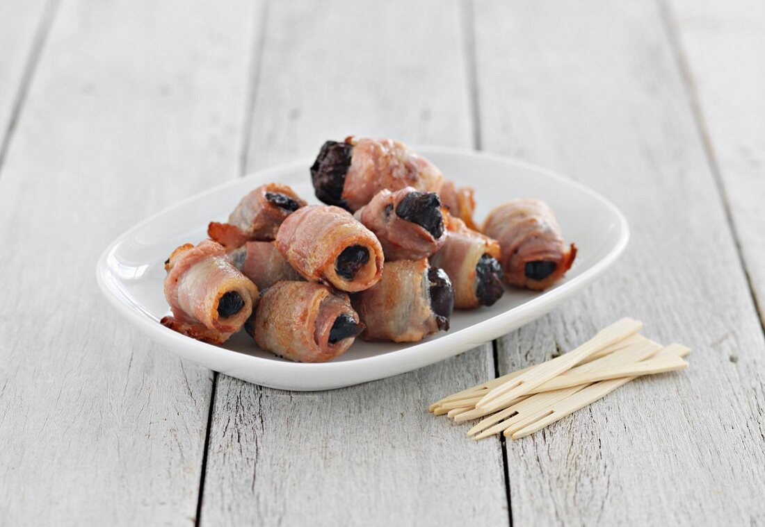 Dates wrapped in bacon