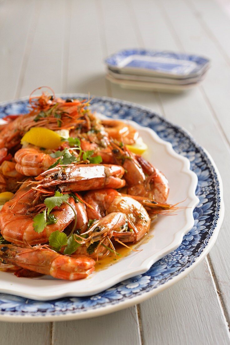 Peri-peri king prawns in a beer sauce (Portugal)