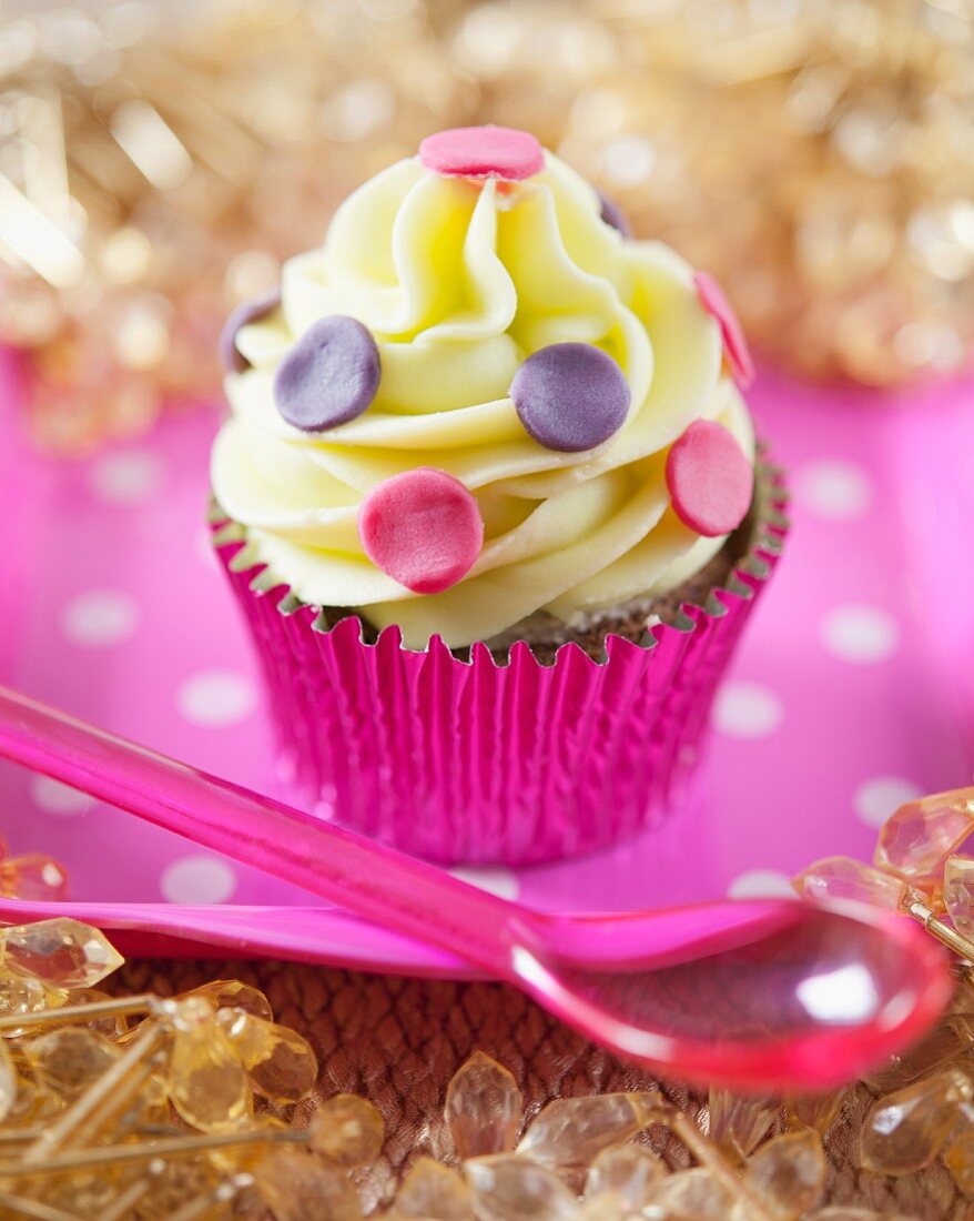 A polka dot cupcake