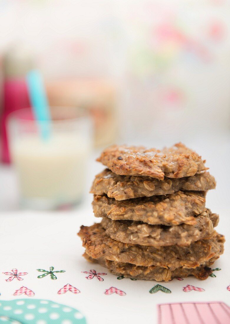A stack of vegan oat biscuits