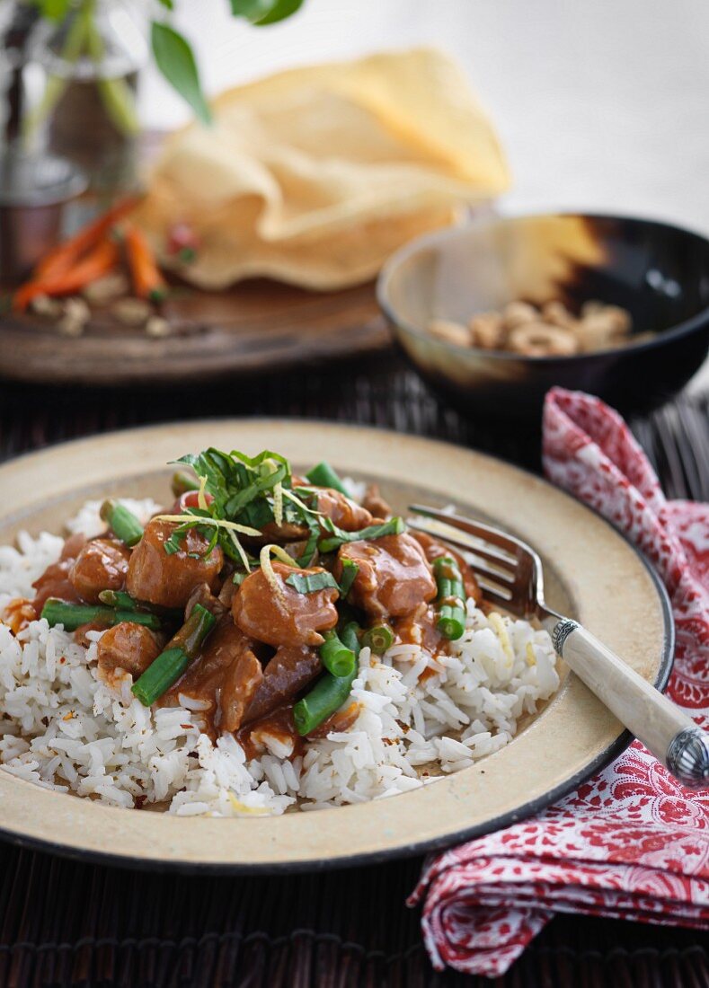 Schweinefleischcurry mit Reis