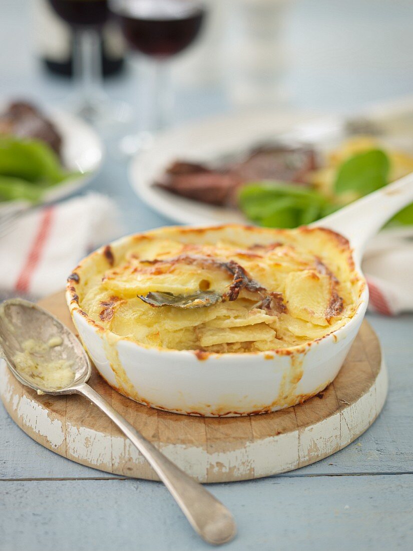 Potato gratin in a pan