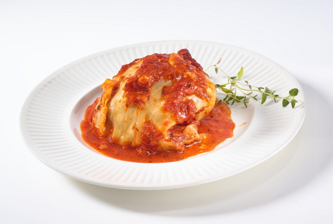 Cabbage roulade with tomato sauce