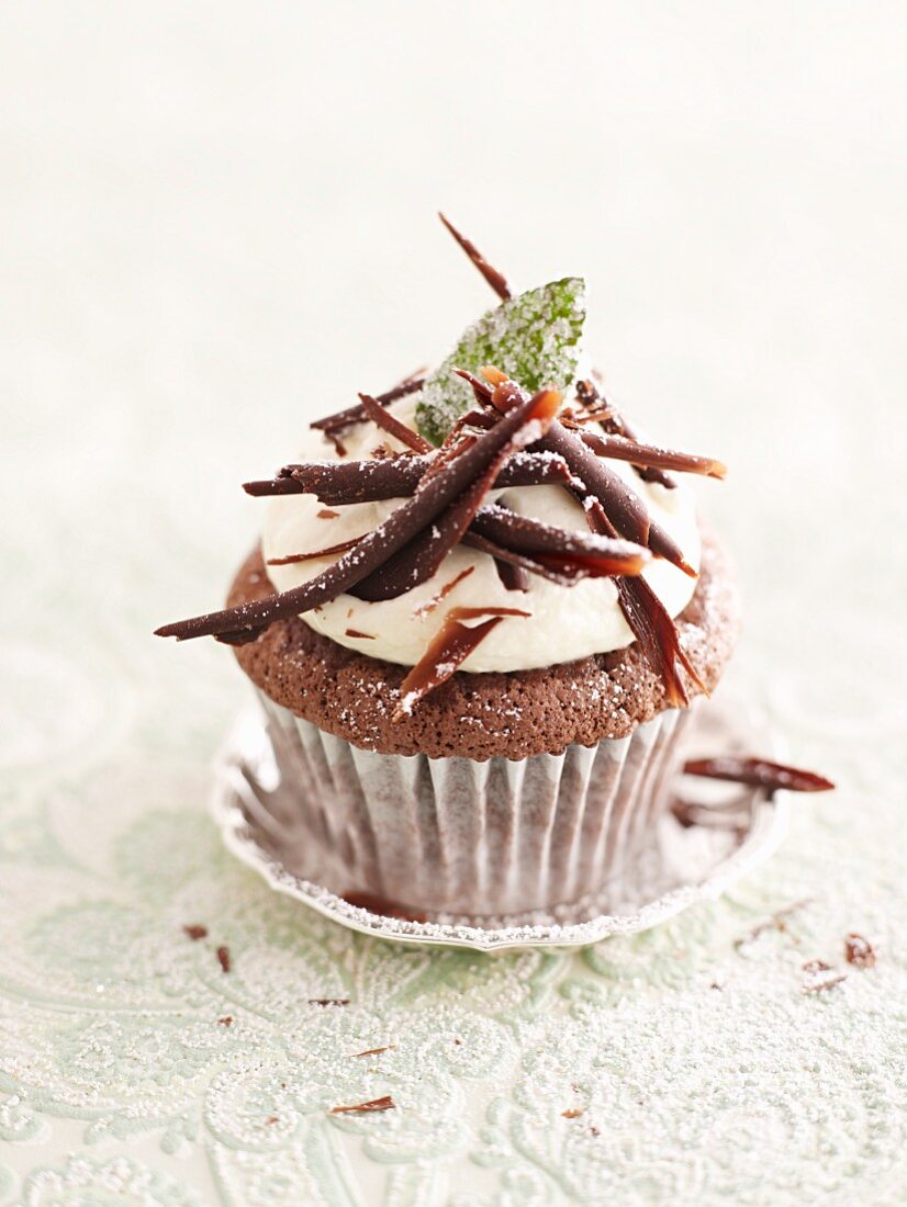 A peppermint chocolate cupcake