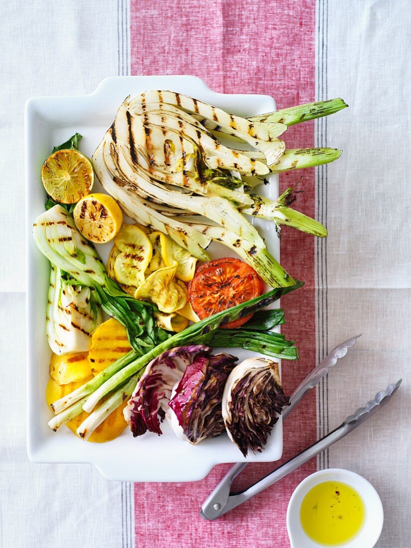 Grilled vegetables with lemons and olive oil