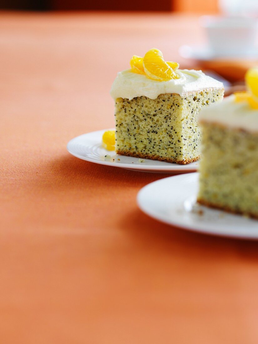 Poppy seed cake with cream cheese and oranges