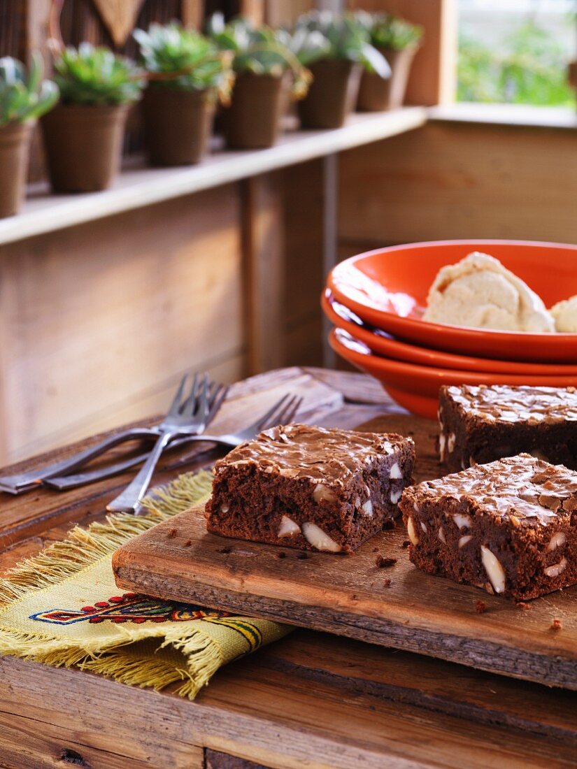South American brownies on a wooden board