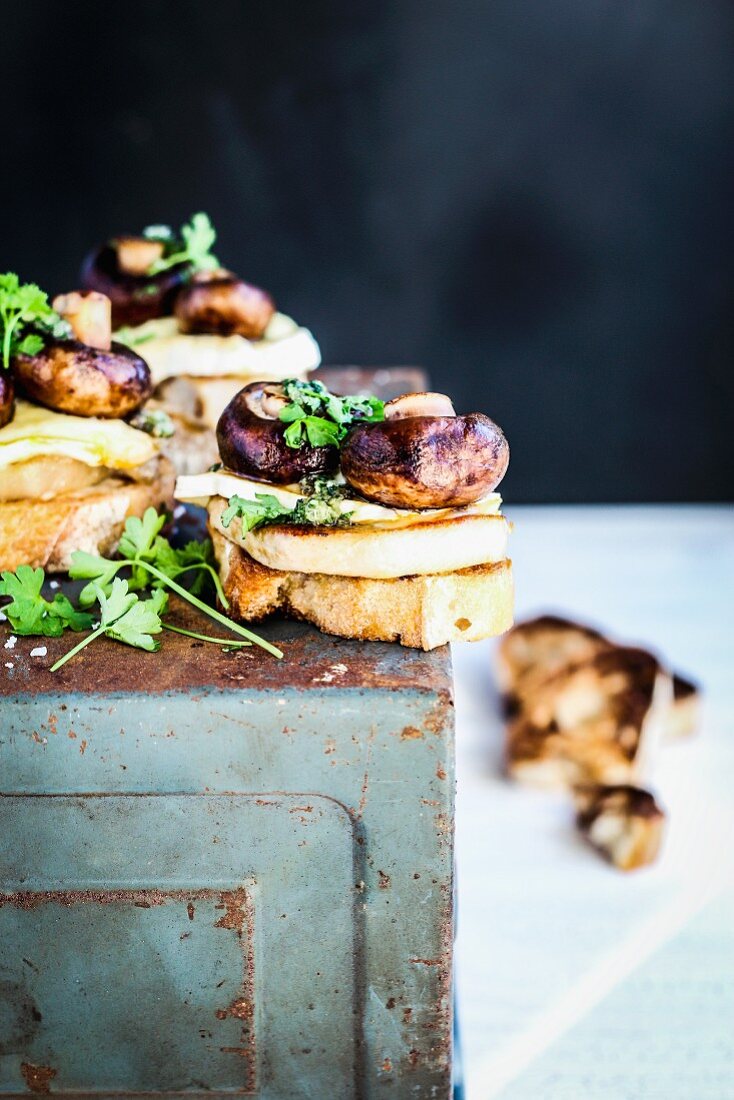 Crostini mit Käse und Pilzen