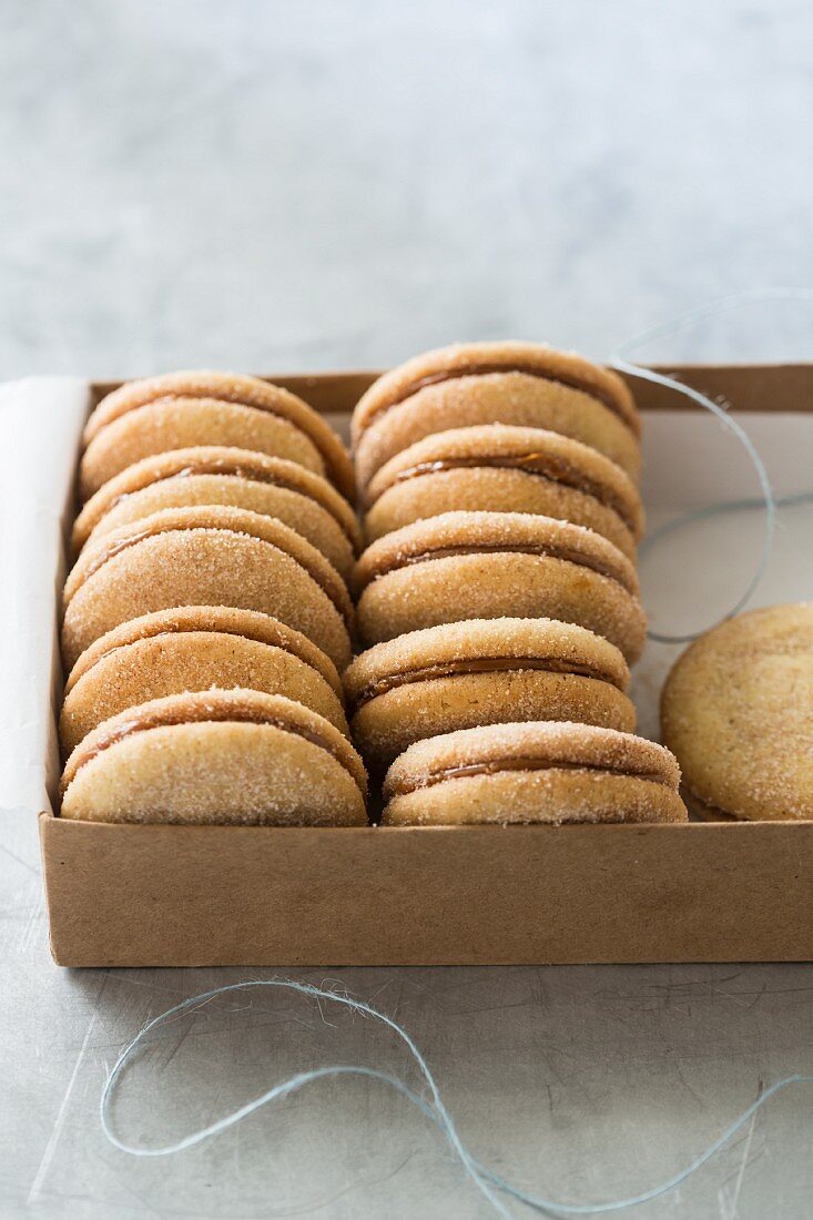 Cinnamon sandwich biscuits in a box