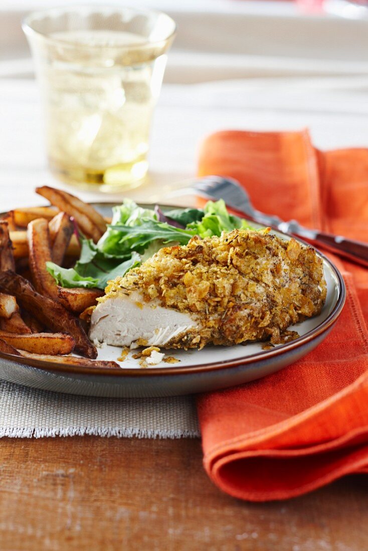 Crispy chicken breast with chips