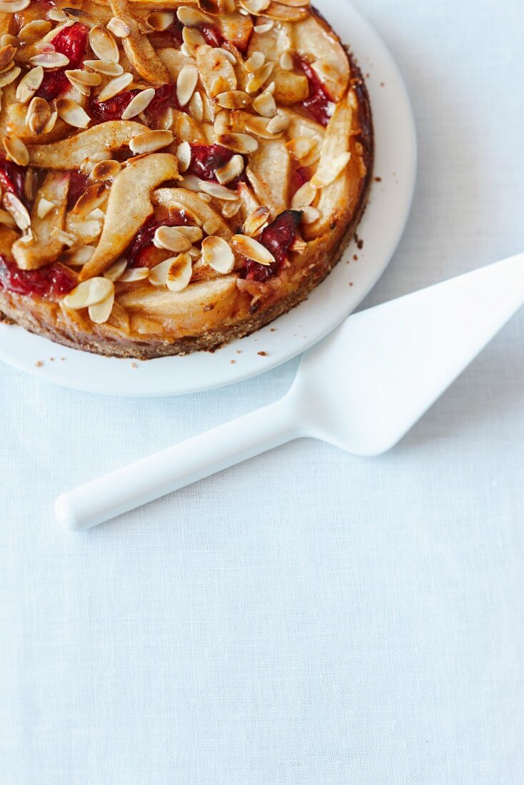Pear cake with almonds and cranberries