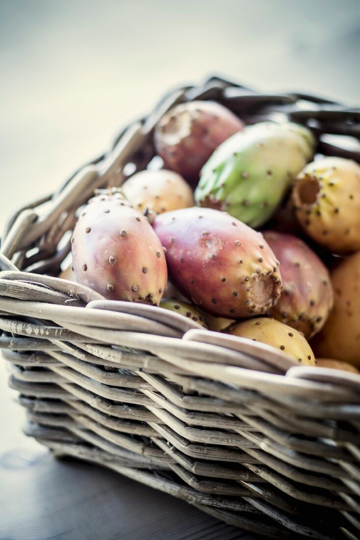 Various prickly pears in a basket