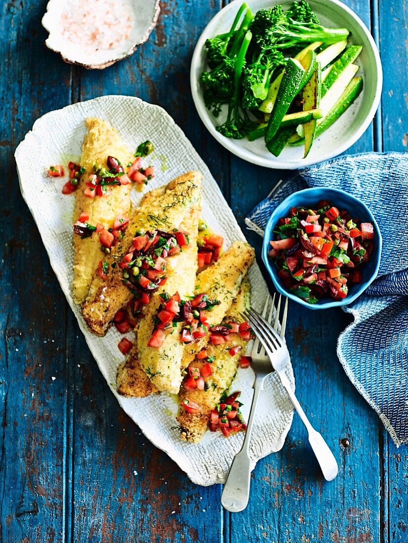 Crusted fish with fresh tomato salsa
