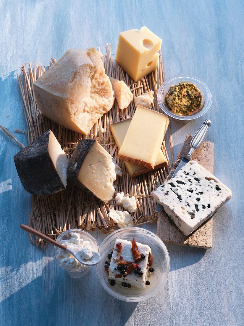 An arrangement of various types of cheese