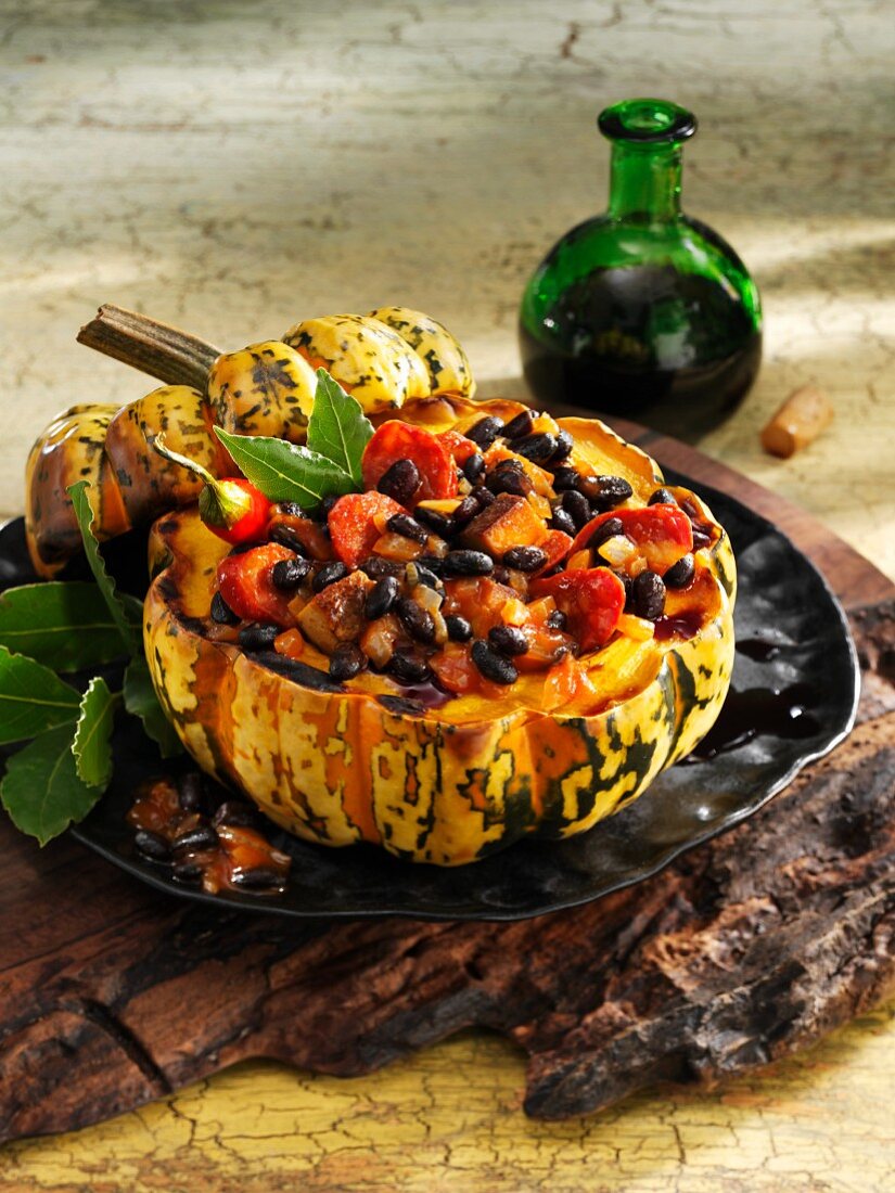 Feijoada baked in a Sweet Dumpling pumpkin (Brazil)