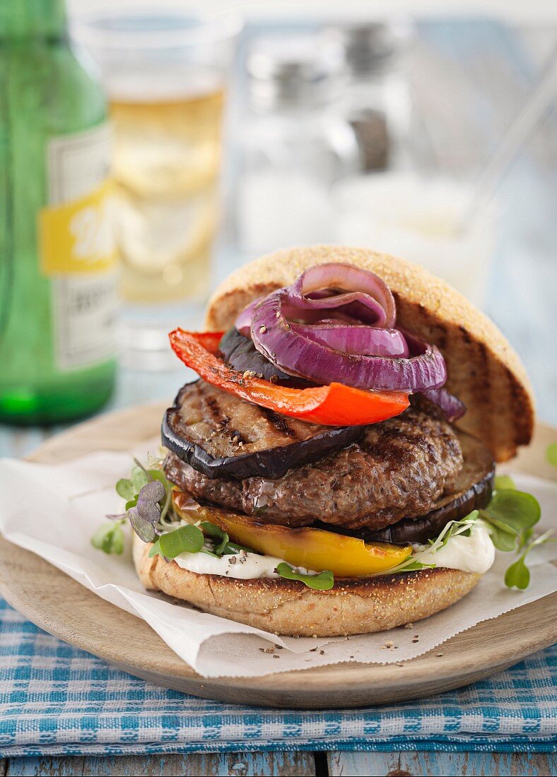 Lamb burger with grilled vegetables