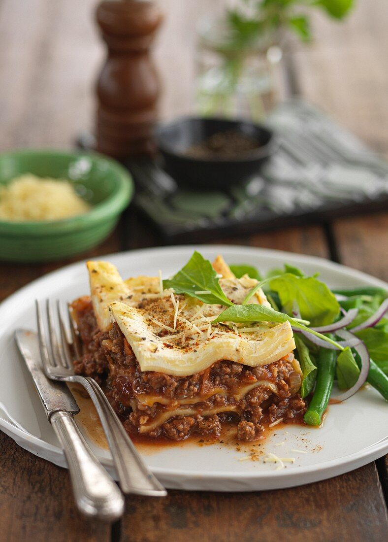 A portion of meat lasagne