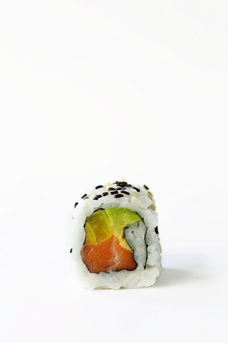 Ura maki with salmon, radish and avocado