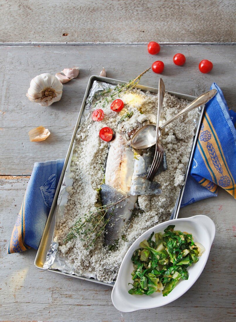 Sea bass in salt dough