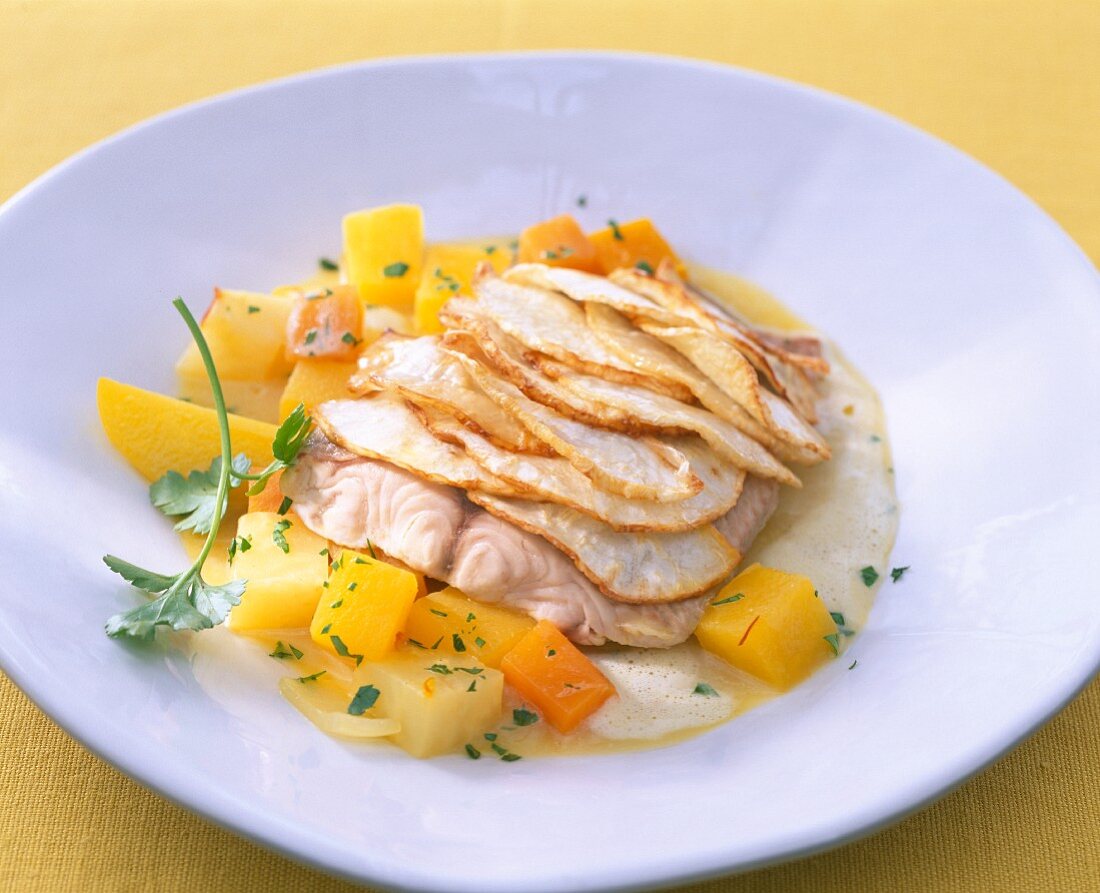 Catfish in root vegetable stock