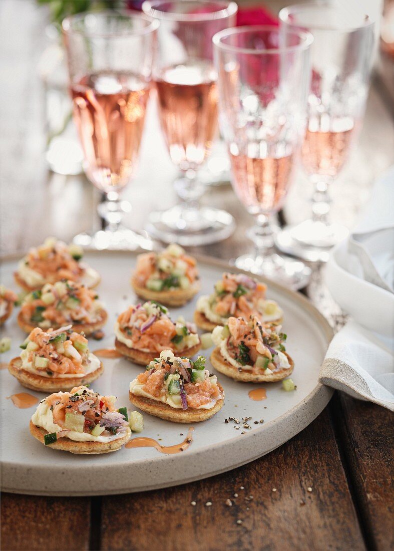 Blinis with salmon and champagne