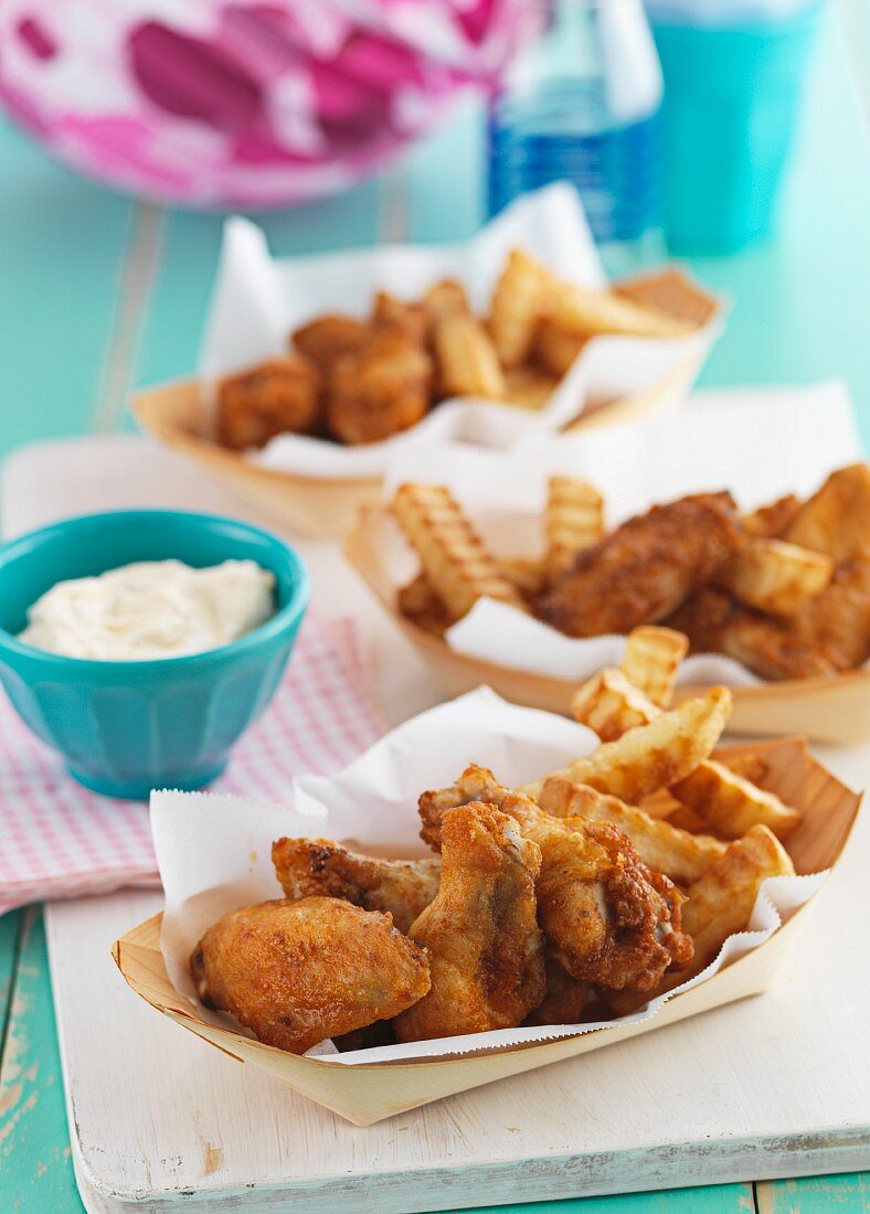 Chicken wings and french fries