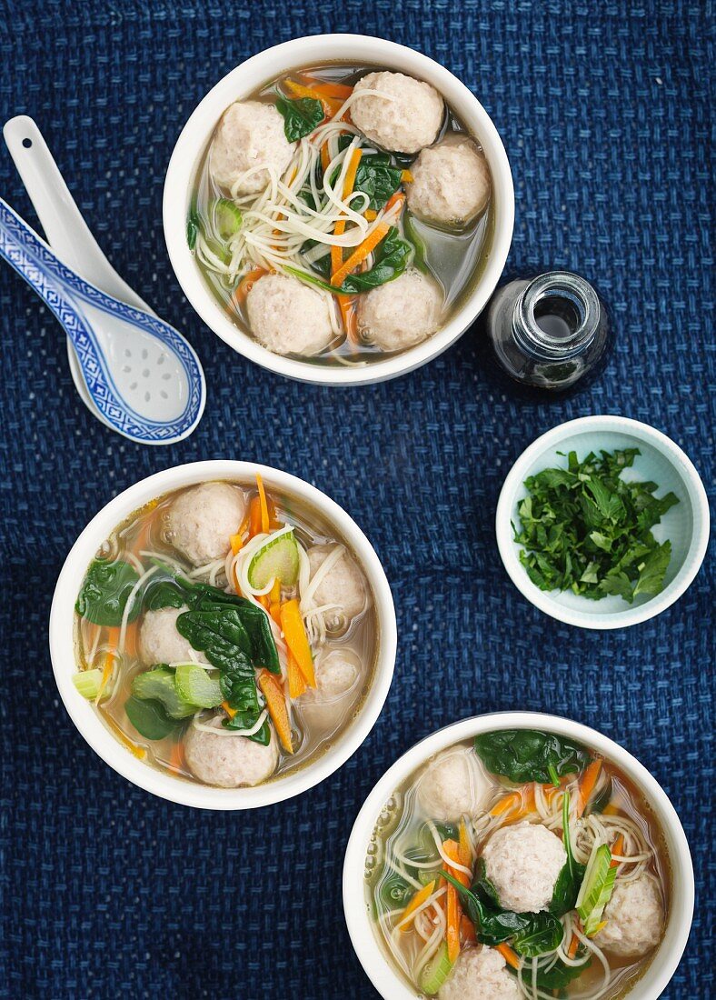 Vegetable soup with noodles and chicken dumplings