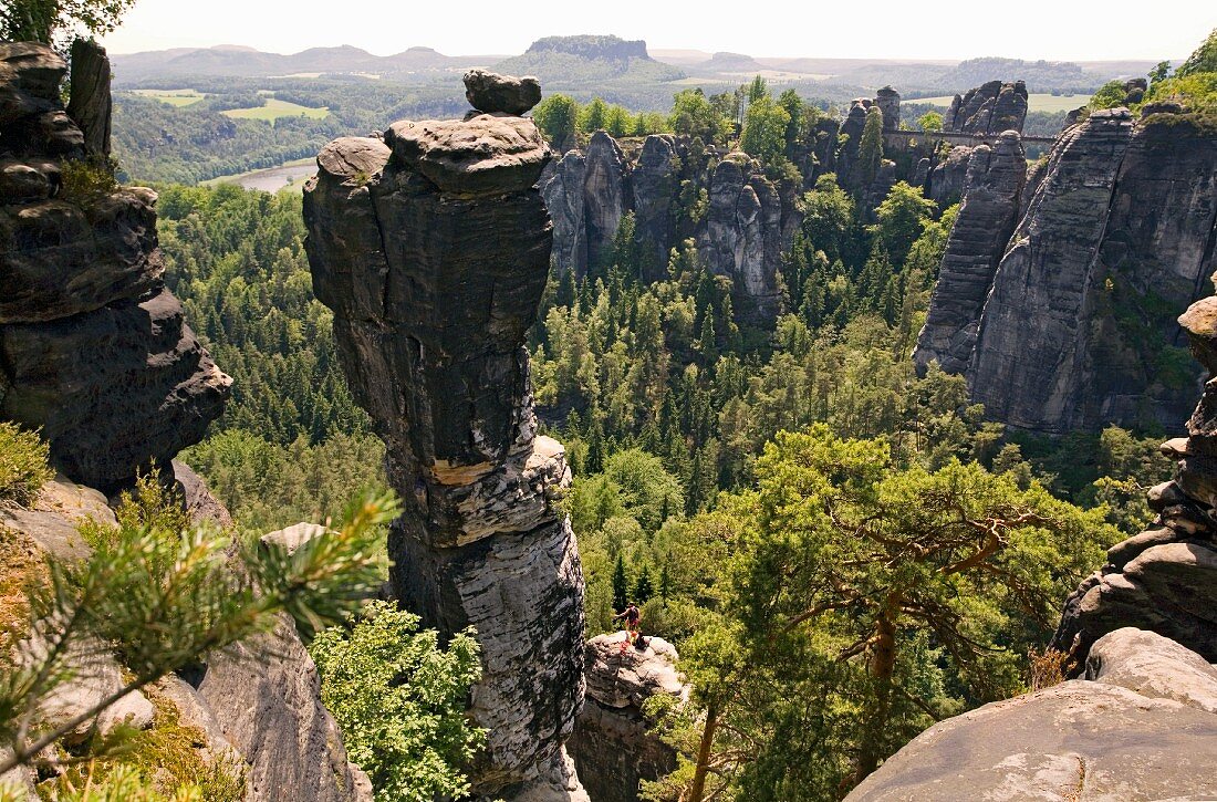 Sächsische Schweiz: Blick über die Gans Felsen zur Bastei