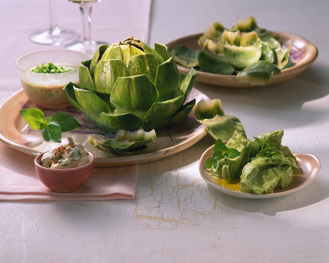 Artichokes with dips