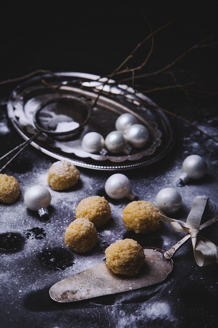 Marzipan balls with sugar for Christmas