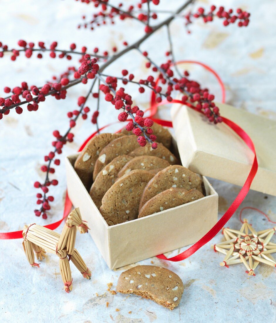 Brunkager (gingerbread biscuits made with beet juice and almonds, Denmark)