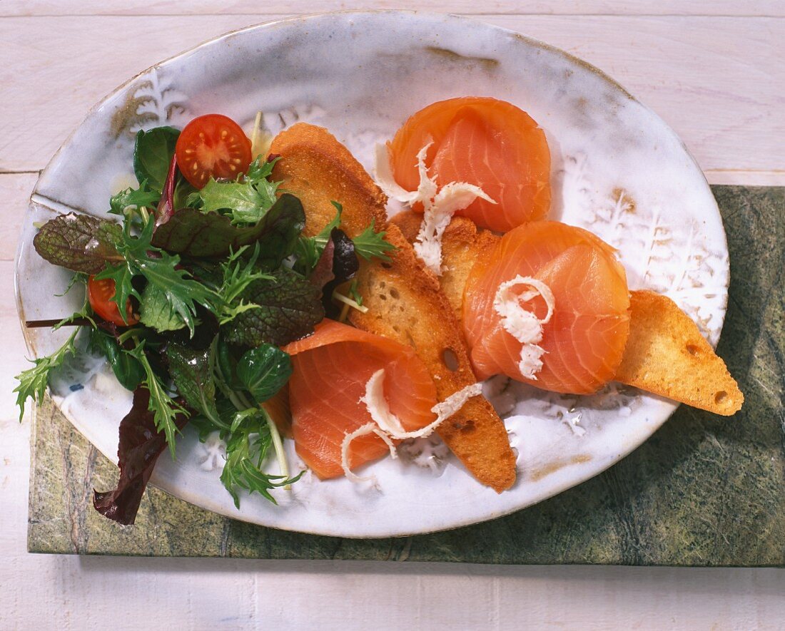 Graved Lachs mit Salatbeilage und Röstbrot