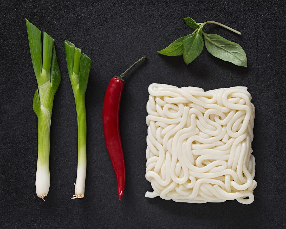 Ingredients for udon noodle soup