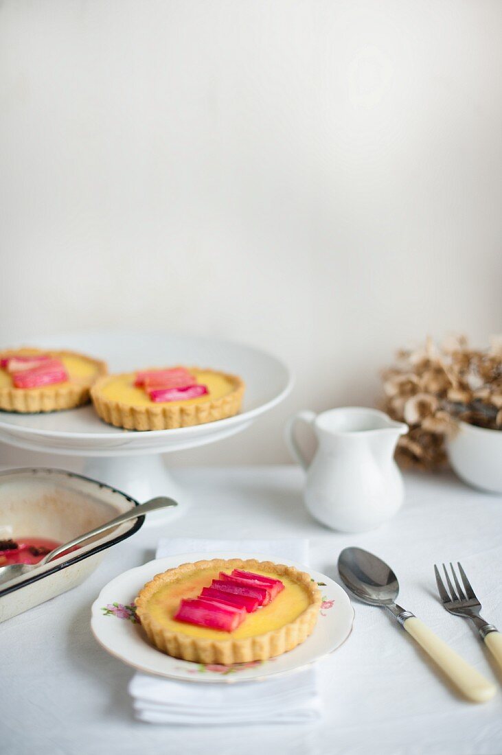Custard tarts with rhubarb